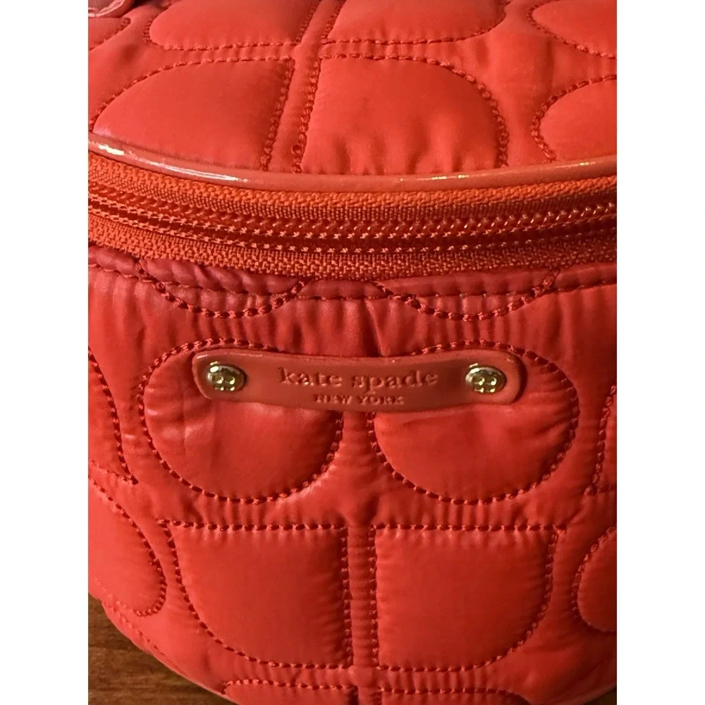 Kate Spade New York Red Quilted Logo Makeup Accessory Travel Pouch Bag 6
